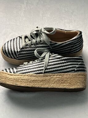 Striped Black & White Lace-Up Espadrille Platform Sneakers, Size 9